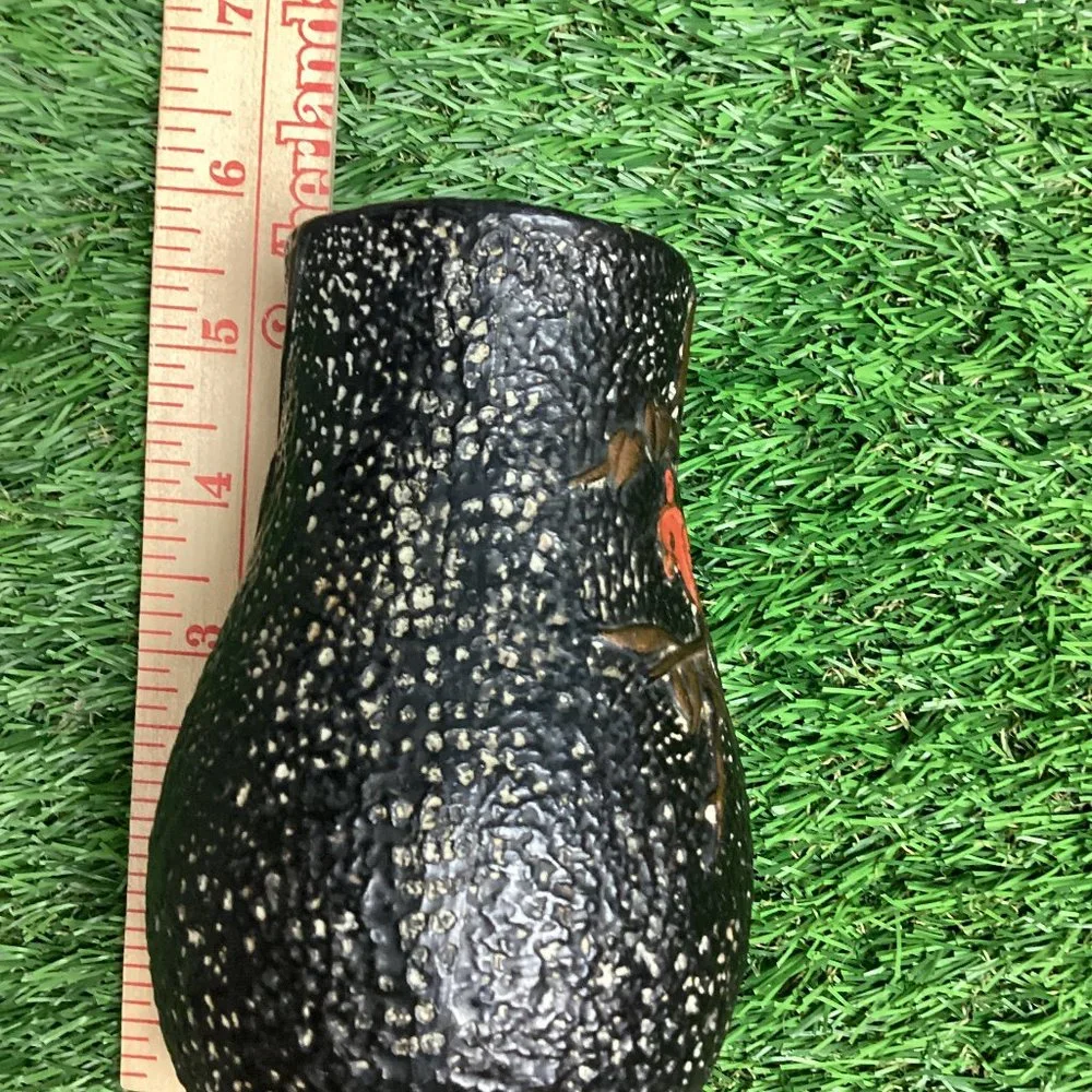 Vintage Tokanabe Japanese Vase Black Red